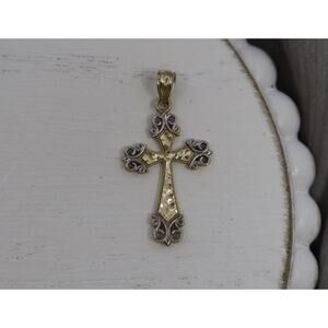 10k Yellow & Whittle Gold Cross Pendant 1G / 1.1in